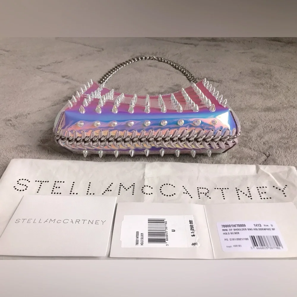 ❌❌❌SOLD❌❌❌STELLA MCCARTNEY Mini Falabella Spike Holographic Shoulder Bag - Picture 10 of 14